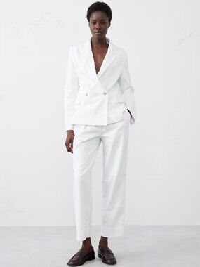 Tapered Linen-Blend Pull-On Pant White SMALL